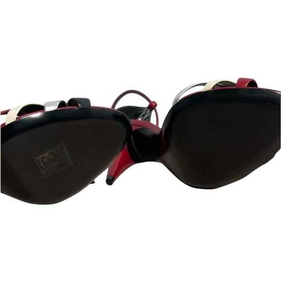 Saint Laurent Calfskin Kristen 95 Sandal Heels 36 Red Multicolor NEW Size 6 - Picture 7 of 7